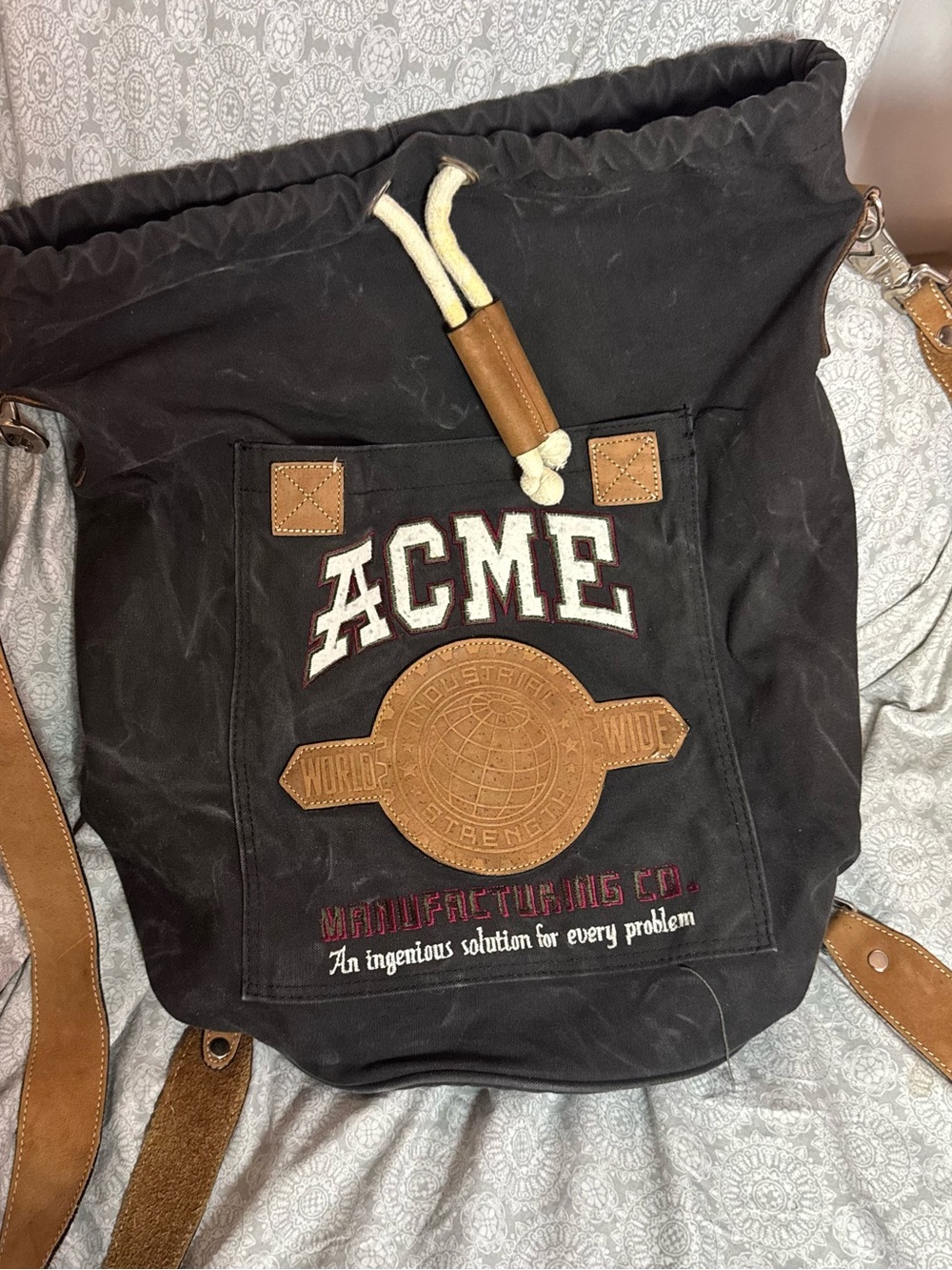 Vintage 1993 Warner Brothers ACME Black Canvas Drawstring Backpack